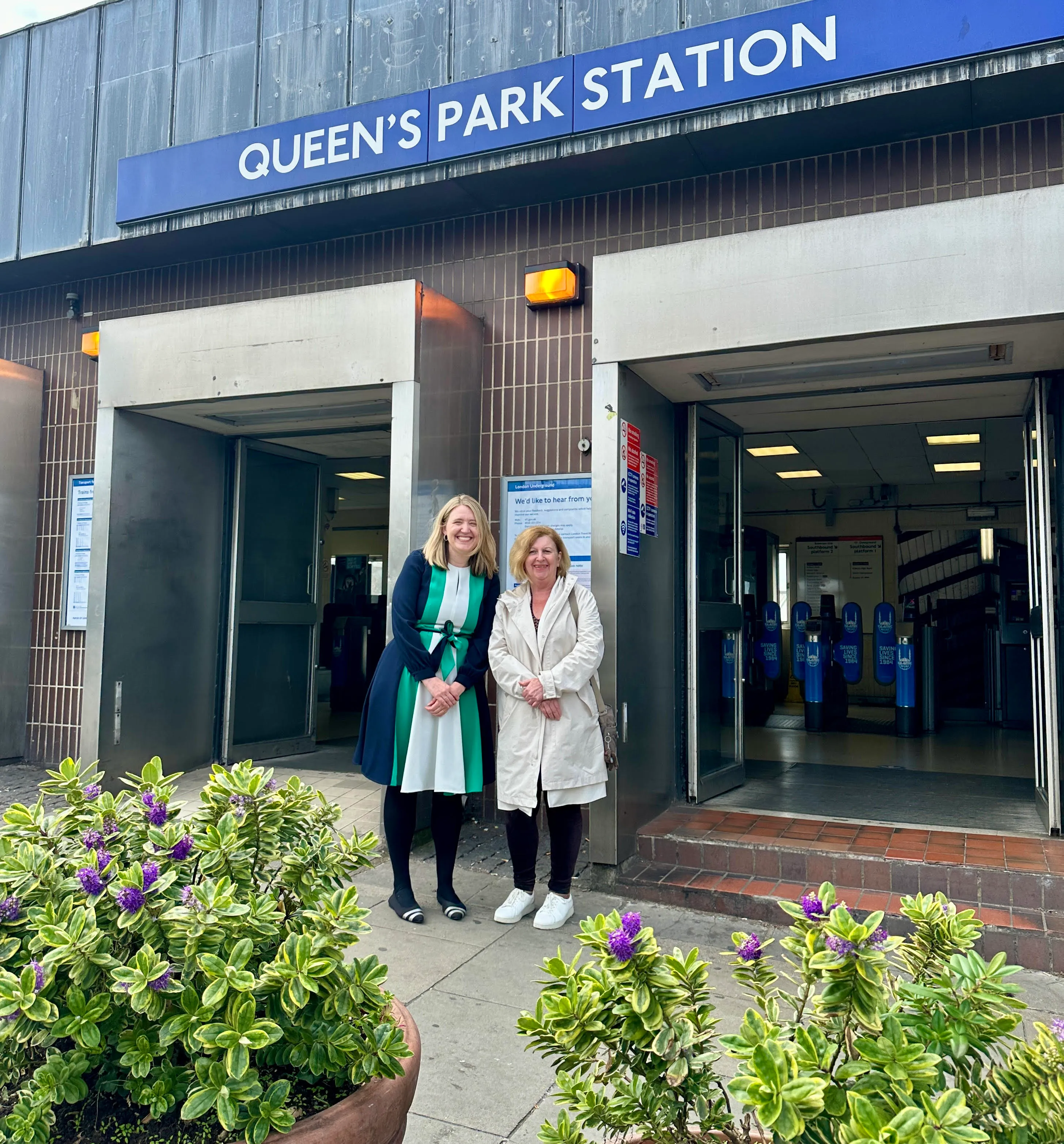 Georgia Gould and Karen Buck outside Queen's Park station